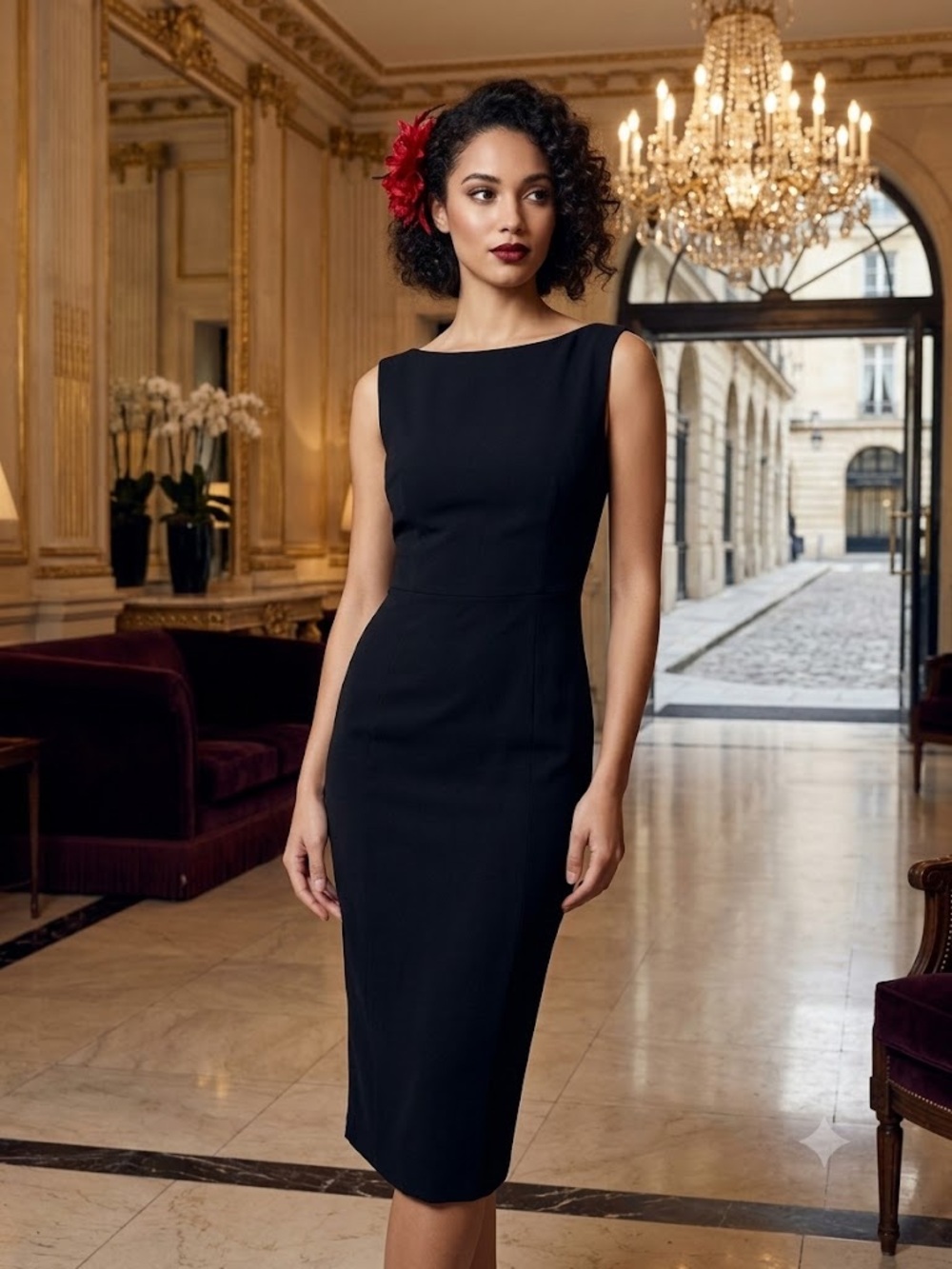 Vintage Jon Carlos Black Boatneck Sheath Dress - Sleeveless Midi LBD